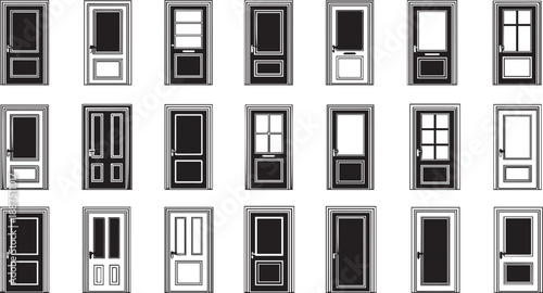 Massive Collection of Interior Door Silhouette Icons Featuring Various Classic and Modern Wooden Door Designs with Decorative Panels