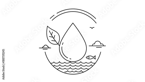 Water Droplet with Leaf and Fish.
