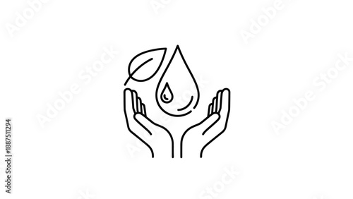 Hands holding water drop leaf symbol.