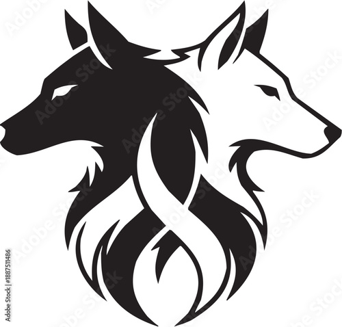 Conjunto de íconos simbólicos en estilo gráfico. lobo, dualidad, contraste, fuerza, equilibrio, trazo editable