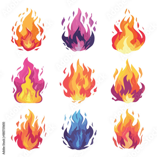 vector set of fire flames