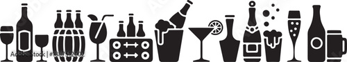 Alcohol drinks beverage icons set silhouette