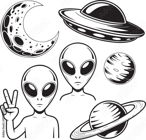 Aliens and ufo set