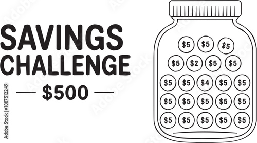 Conjunto de íconos de ahorro en estilo gráfico. reto, círculos, frasco, dinero, cantidad, número, trazo editable