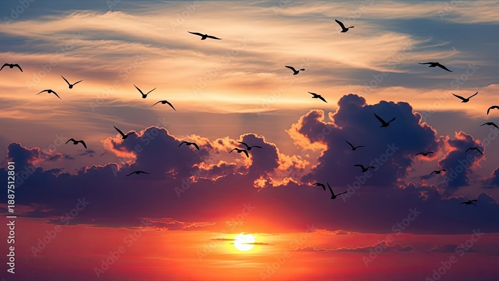 Obraz premium Birds flying during sunset
