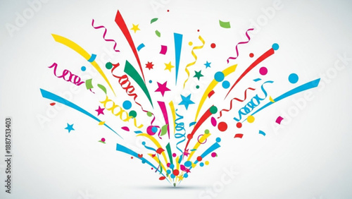 Colorful confetti explosion festive streamers and ribbons for celebration isolated on white background party concept