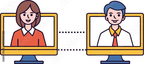 Virtual Connection:  Two individuals engage in a digital conversation, their faces visible on screens. A symbol of modern communication, the image represents the ease of connecting.