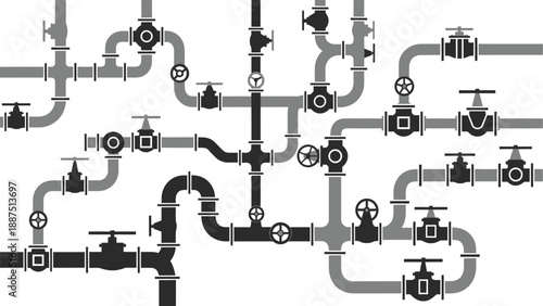 Industrial Pipe System with Valves and Connections Illustration