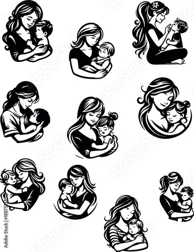 Loving Mother Holding Baby Silhouette for Maternity and Family Design
