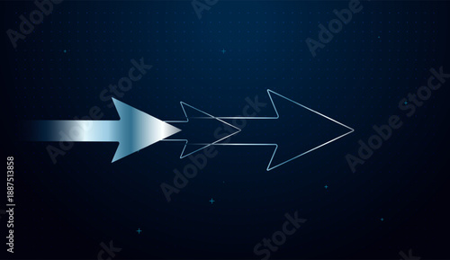 Modern arrows move growth up and isolated on blue dark background. vector illustration. Abstract arrows move forward, expressing progress vector design