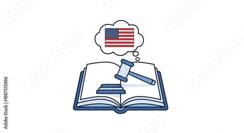 American law concept with gavel on open book and usa flag thought bubble