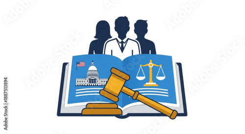 Law book with gavel and scales of justice symbolizing legal judgment and governance