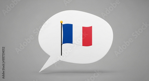 France flag in speech bubble with blue white and red colors for international communication and conversation