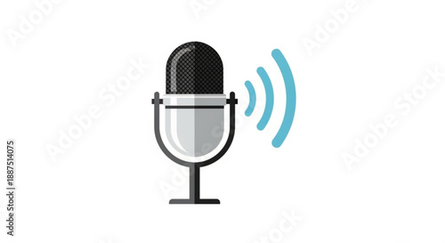 Microphone with sound waves emitting from it symbolizing podcasting voice recording and audio broadcasting technology