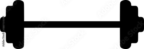 Blue minimalist barbell silhouette icon for fitness gym and weightlifting isolated