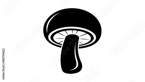 Simple black and white mushroom icon vector, bold graphic illustration of organic fungus or nature element.