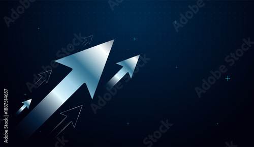Upward arrows highlight ambition, innovation, and the goal of continuous increase. Set of arrows Growing chart against the background. groups of blue arrows upward concept design