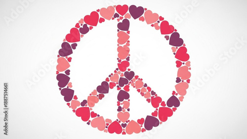 Peace symbol made of small hearts love and unity concept graphic design element isolated on white background