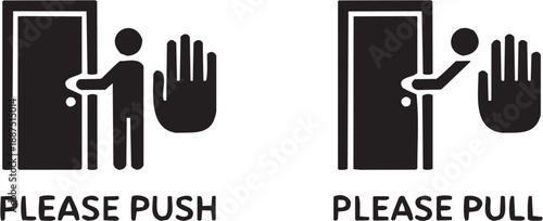 Conjunto de íconos de acceso y advertencia en estilo gráfico. Incluye mano de alto, puerta, señal, texto parcial y más. Trazo editable