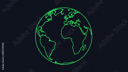 Glowing Green Earth Globe on Dark Background