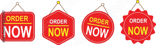 Order Now Red Hanging Sign Label Vector