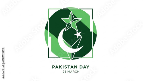 Pakistan Day Celebration with Crescent Moon and Star on Green Background