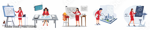 Female Architect and Engineer Set: Planning, Designing, and Managing Hospital Construction Projects, Including Blueprint Review and Site Inspection.