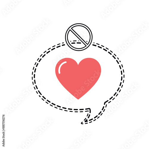 Heart symbol with prohibition sign indicating rejection or dislike