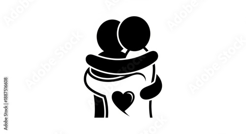 Loving couple embracing with heart symbol black silhouette graphic