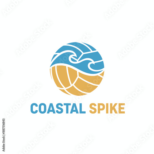 Minimalist beach volleyball icon with ocean waves for a coastal sports club tournament or summer athletic branding named COASTAL SPIKE