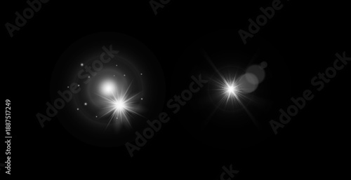 Set. Shining star, the sun particles and sparks with a highlight effect, golden bokeh lights glitter and sequins. On a dark background transparent. Vector, EPS10
