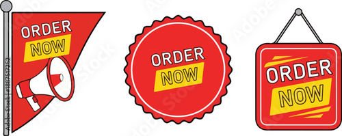 Order Now Megaphone Banner Badge Vector Design