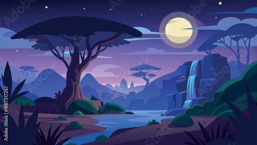 night landscape with moon