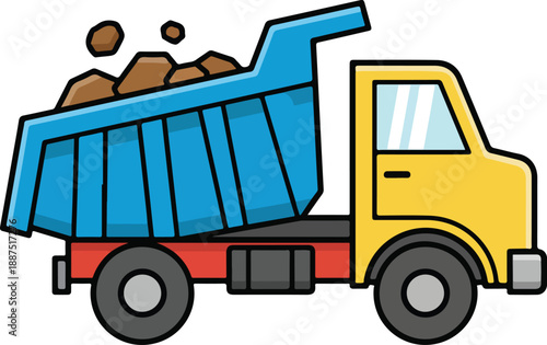 Yellow Construction Dump Truck Vector Industrial Illustration