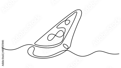 One continuous line pizza slice menu concept. Restaurant food pizzeria icon single line drawing. Pizza slice with melting cheese and pepperoni. Hot dinner style vector graphic illustration. Pro vector