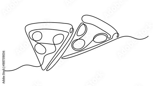 One continuous line pizza slice menu concept. Restaurant food pizzeria icon single line drawing. Pizza slice with melting cheese and pepperoni. Hot dinner style vector graphic illustration. Pro vector