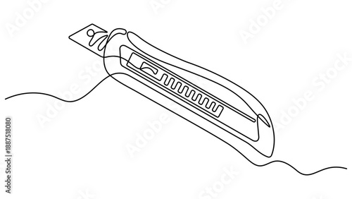 One continuous line drawing of cutter . Single line of cutter vector illustration. Utility knife box cutter tool vector art. One single line drawing of man holding cutter knife. Handyman tools concept