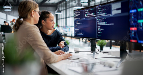 Photos Young Hispanic Woman Programming Software Applications On Computer