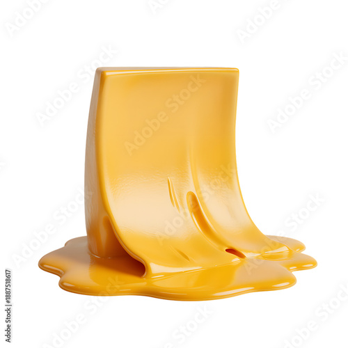A vibrant melted cheese slice with a smooth texture against a dark backdrop