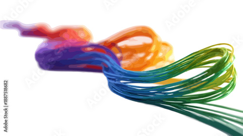 Ondas de colores vibrantes y fluidas que se extienden sobre fondo blanco transparente, creando un efecto dinámico.