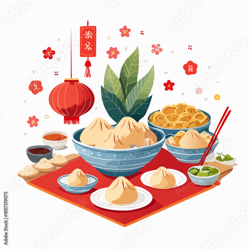 Traditional Dumplings on Table Setting.