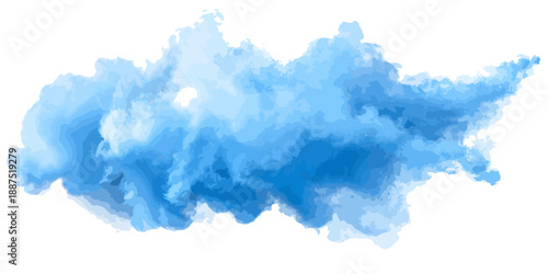 Fumaça azul abstrata e etérea flutuando em um fundo branco transparente, representando névoa ou nuvem.