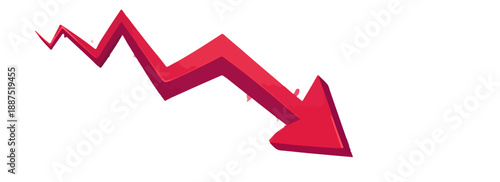 Seta vermelha em declínio, representando queda, crise e perdas financeiras em fundo transparente.