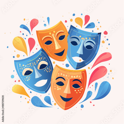 Theater Masks Comedy Tragedy Faces.