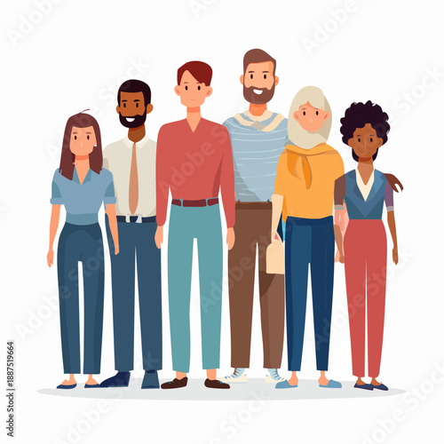Diverse Group of Cartoon People Standing.