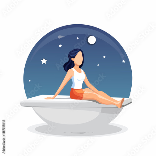 Woman Relaxing in Glass Dome.
