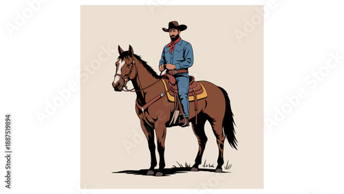 Vintage Cowboy Silhouette on Bucking Horse - Western Rodeo Art - Wild West Cowboy Illustration - Rodeo Cowboy on Horseback