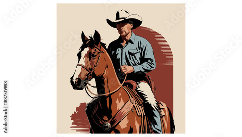 Vintage Cowboy Silhouette on Bucking Horse - Western Rodeo Art - Wild West Cowboy Illustration - Rodeo Cowboy on Horseback