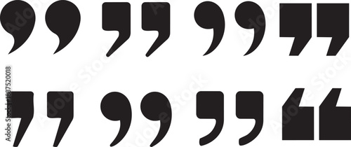 Quotation Marks and Apostrophe Icons – Black Line Typography Symbols in Curved, Straight, and Block Styles for Editorial Design