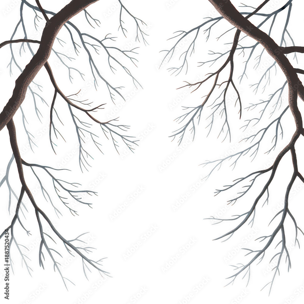Fototapeta premium Bare tree branches against white sky